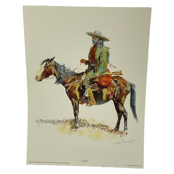 Frederic Remington A Trapper 1950 Penn Prints Vintage Western Art - Picture 1 of 5